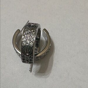 Crystal Pavé Silver Hoop Earrings with Decorative Medallion